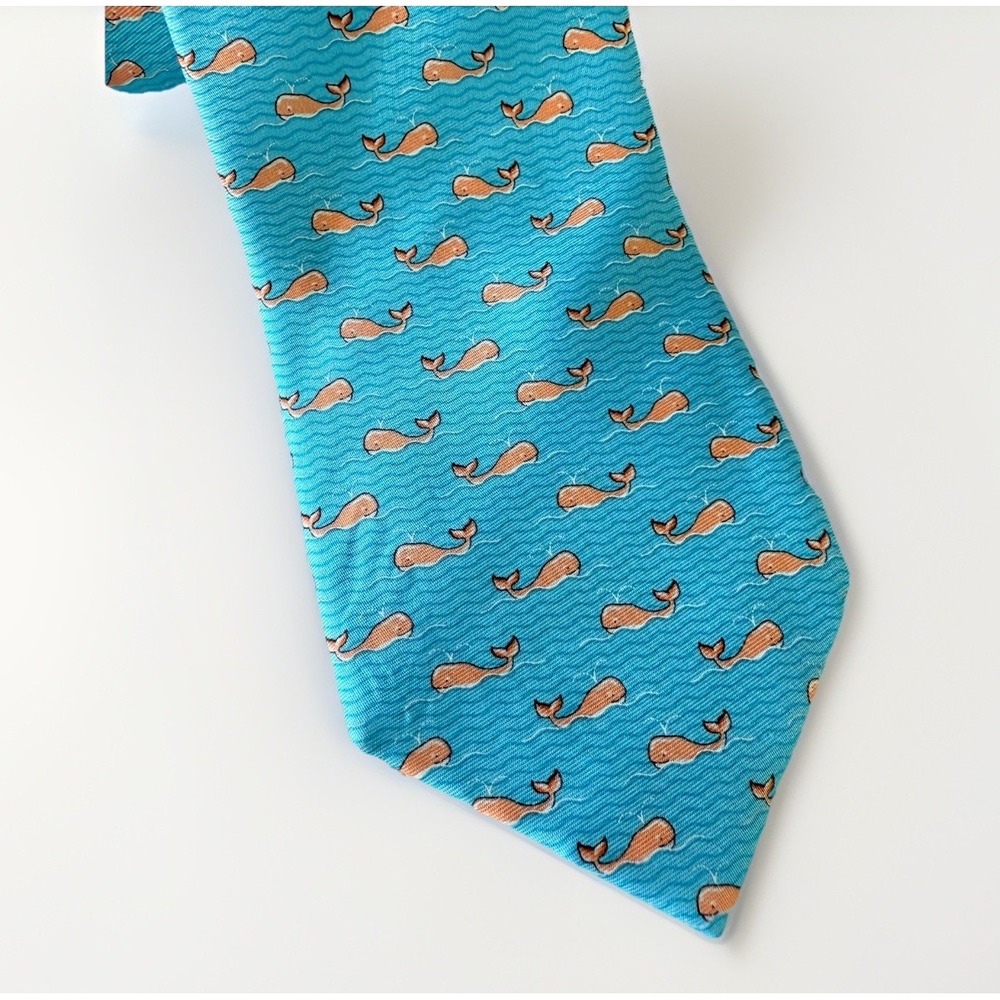 Tommy Hilfiger Mens Neck Tie Whale Animal Print 100% Silk Aqua 3.25" X 56"L $65